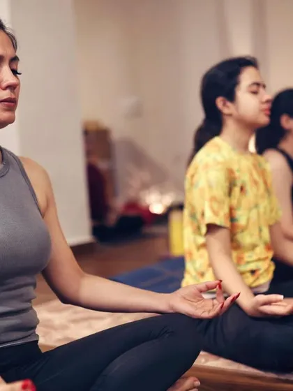The beautiful energy of our community in meditation. The peace in the shala is created by the practitioners who leave a bit of their energy behind.