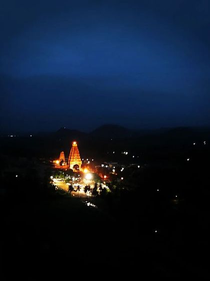 The iconic Virupaksha Temple in Hampi, beautifully lit up against the night sky. Hampi is a UNESCO World Heritage site that we explore over a weekend.