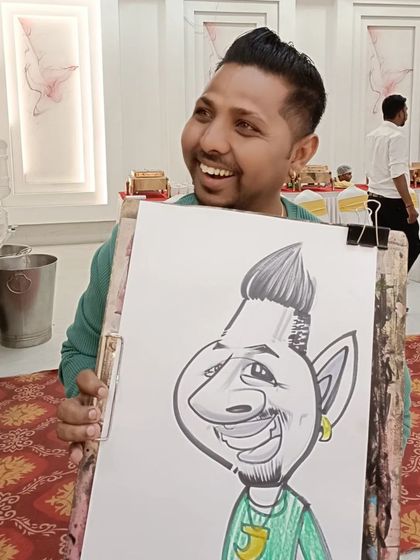This guest's fun hairstyle and expression made for a great caricature.