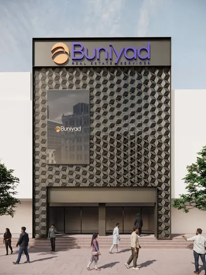 We designed this bold yet minimal metal facade for a real estate office in Noida. The 3D-textured surface acts as a breathing skin, responding intelligently to light and privacy needs, showcasing our commitment to climate-sensitive and sustainable commercial architecture.