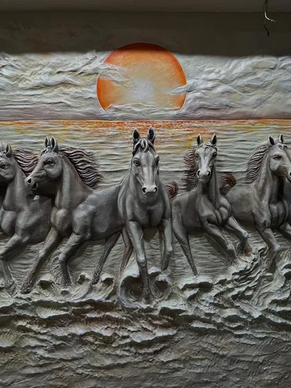 This is the first version from my horse series, a deluxe edition fibre mural. The dark horses against the sunset create a dramatic and powerful effect.