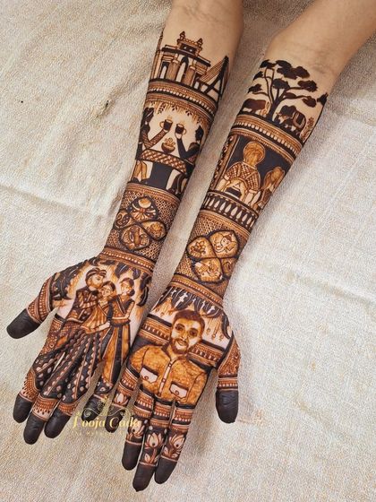 Another angle of the Africa to India love story design, showing the incredible detail in the portraits and the skyline of Nairobi.