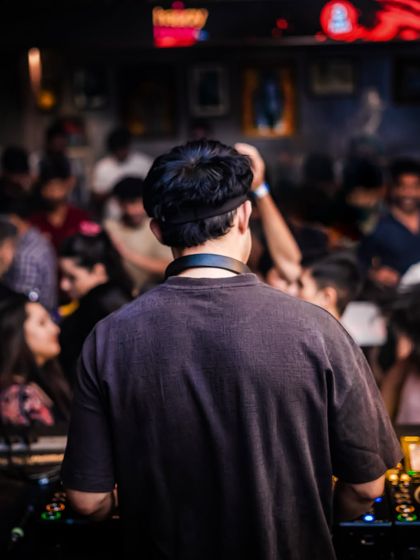 A shot from behind, showing my perspective as I look out at the crowd.