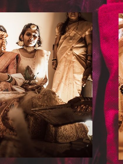 A collage capturing the traditional rituals and family participation in a Haldi ceremony.