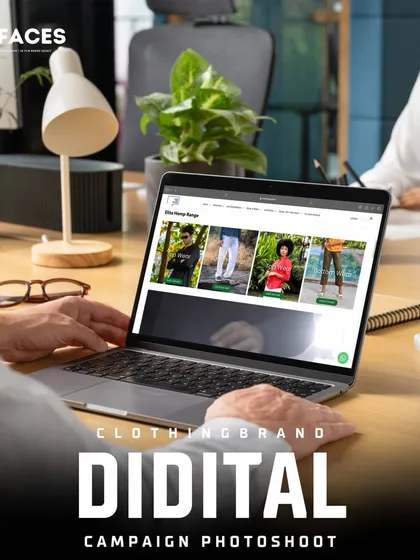 A laptop displaying a fashion e-commerce website with diverse models and styles. Our photography helps brands showcase their range and appeal to a broad customer base.