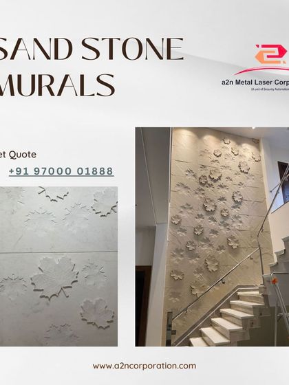 These sandstone murals add natural texture and artistry to a staircase wall. The panels feature delicately carved floral and leaf motifs, demonstrating our ability to work with different materials to create subtle yet beautiful wall decor.