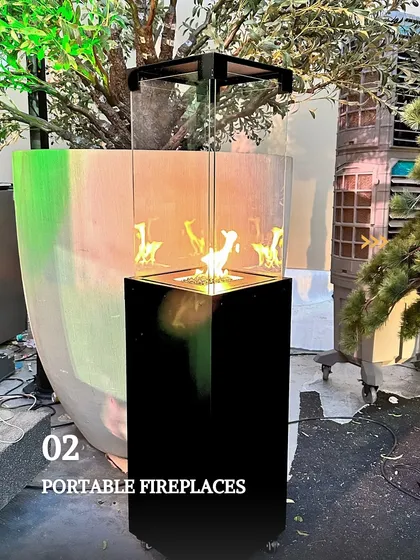 Portable fireplaces are a game-changer for outdoor entertaining. This sleek, modern design adds warmth and a beautiful ambiance to a terrace or patio, making it usable even on chilly evenings.