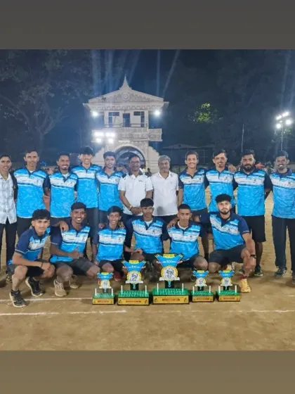 Our men's team, the runners-up at the Shri Hanuman Vyayam Shala Shatabdi Mahotsav, posing with their trophies.
