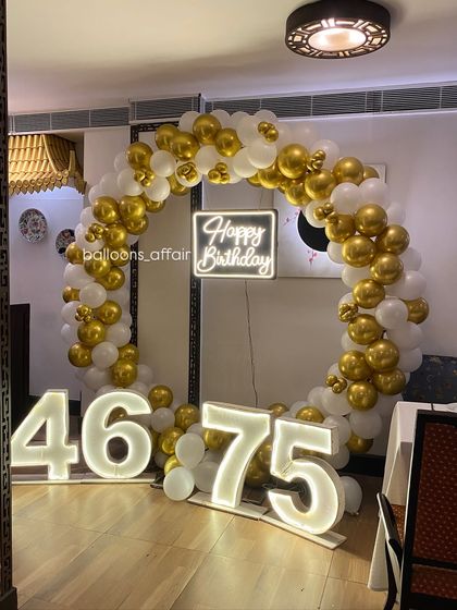 A head-on shot of the marquee number birthday backdrop, ideal for celebrating milestone ages like a 46th or 75th birthday.