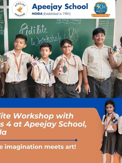 The Pidilite Workshop with Class 4 was a place where imagination met art. This group of students proudly shows off their finished creations, a testament to their hard work and newfound skills.