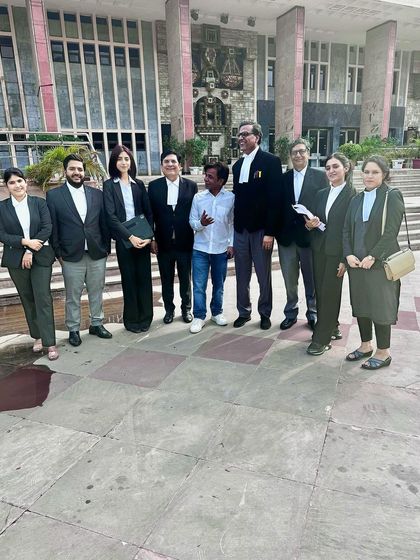 My team and I with our client, actor Rajpal Yadav, outside the Delhi High Court. I represented him in a long-pending matter, advising a resolution to allow him to focus on his distinguished career.