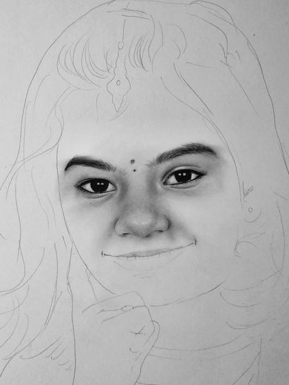 A progress shot of the young girl's portrait.