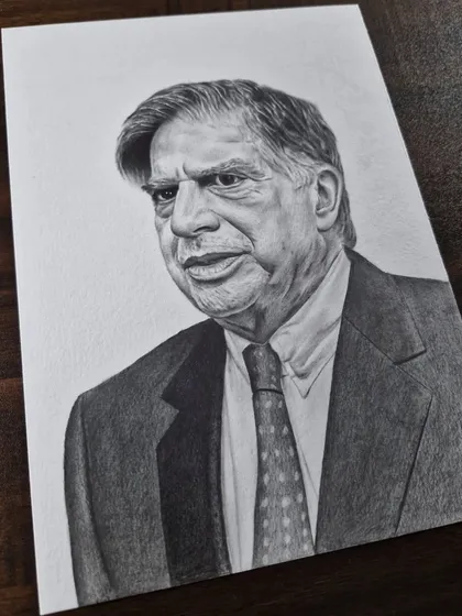 A tribute portrait of the respected industrialist Ratan Tata, capturing his thoughtful and wise expression.