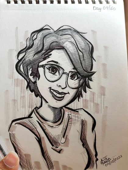 A close-up of my self-caricature. Capturing my own features was a fun challenge.