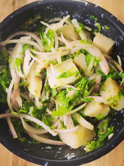 A bowl of my version of the classic Tripura pork salad, perfect as a side dish or a light meal.