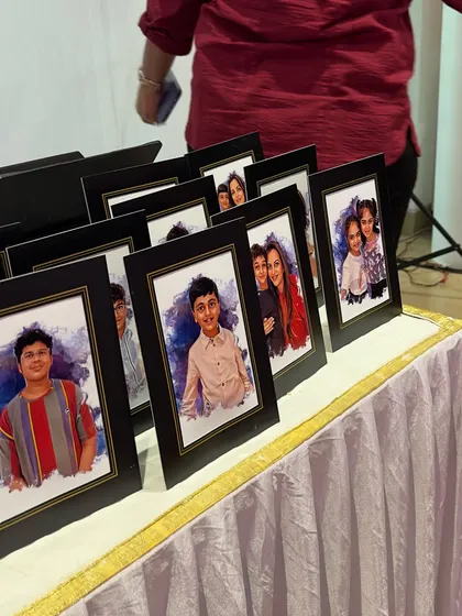 A closer look at the finished products. Each digital sketch is printed and placed in a quality frame, ready for guests to display.