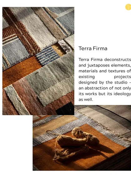The 'Terra Firma' line deconstructs and juxtaposes elements, materials, and textures from our past projects into abstract rug designs.