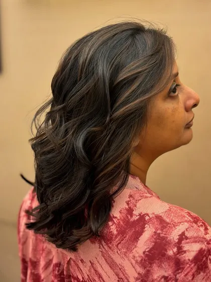 This client's creative color is styled to perfection, showing off the innovative techniques used to achieve this look.
