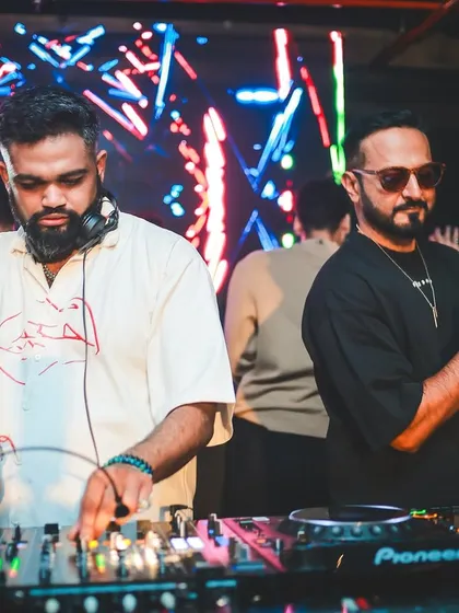 A moment of mutual respect and appreciation with Nikhil Chinapa behind the decks. Our B2B sets are a conversation through music, building on each other's energy.