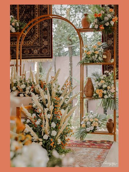 A detail shot of the rustic and bohemian decor from an outdoor wedding in Udaipur.