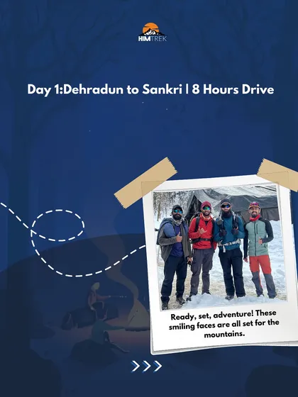 Day 1: The journey begins with an 8-hour drive from Dehradun to the base village of Sankri. The excitement is just building up.
