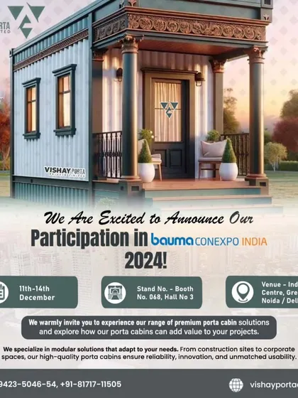 I don't just build, I innovate. I am excited to showcase my latest designs at BAUMA CONEXPO INDIA 2024, one of the biggest events in the construction industry. This shows my commitment to bringing you the best in modular and prefabricated solutions.