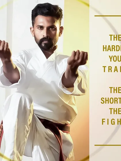 "The harder you train, the shorter the fight." This is the mindset we cultivate. This stance, a foundational pose in karate, is where we build our stability and power.