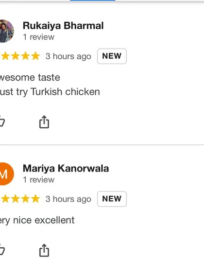 "Awesome taste. Must try Turkish chicken." Short, sweet, and powerful reviews that make our day.