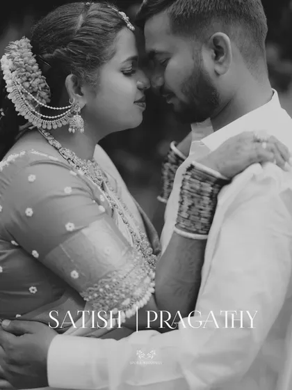An intimate black and white close-up of the couple, their faces close, capturing their deep connection.