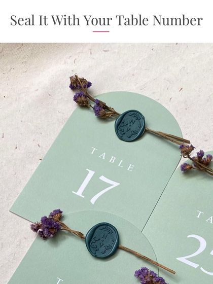 Another shot of my work featured on WedMeGood. This close-up shows the detail of the wax seal and the delicate dried lavender, which adds a beautiful scent and texture to the table numbers.