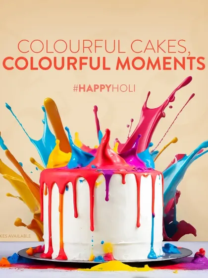 Colourful cakes for colourful moments. We wish you a Happy Holi with this vibrant cake, representing the joy and energy of the festival of colors. Custom designs are available.