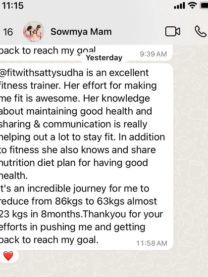 A heartfelt message from our client Sowmya, who lost 23 kgs in 8 months. Her words highlight our approach of combining fitness with practical nutrition guidance and constant support.