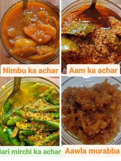 A look at some of my most loved creations. This includes my tangy Nimbu ka Achar, classic Aam ka Achar, spicy Hari Mirchi ka Achar, and the sweet, healthy Aawla Murabba. Each one is made using my family's traditional recipes.