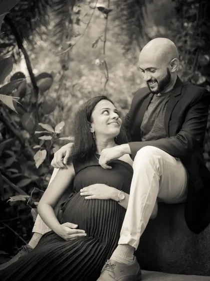 The smiles and loving gaze between this couple are the focus of this beautiful black and white portrait. A timeless memory of their journey together.