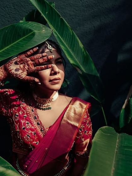 The play of light and shadow highlights the depth of the henna stain. This artistic shot shows how beautiful the design looks even after the paste has been removed.