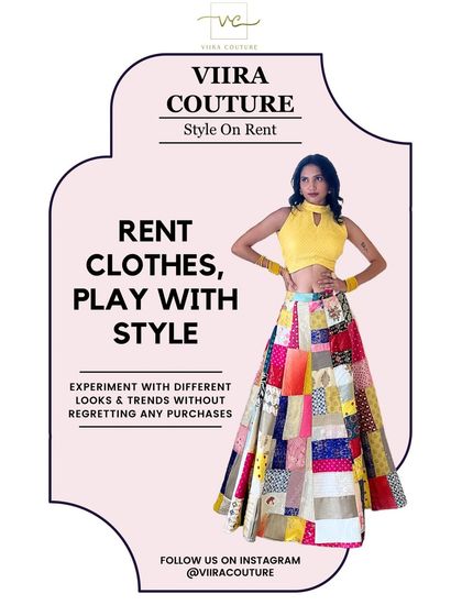 Rent clothes, play with style. This colorful patchwork lehenga is perfect for experimenting with trends without any regrets.