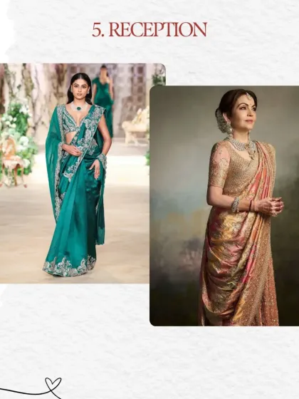 The reception is a time for sophisticated glamour. I often choose rich jewel-toned sarees or elegant, floor-length gowns for mothers, ensuring a polished and memorable final look for the wedding celebrations.