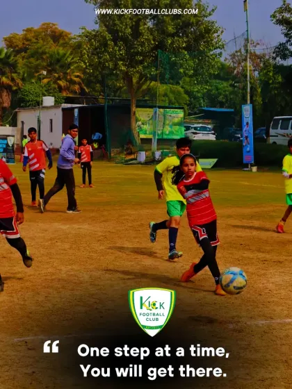 We believe that greatness is built one step at a time. This image captures the determination and focus we instill in every player, showing a young athlete in full control during a training session. It's this dedication that helps our players get there, both on and off the field.