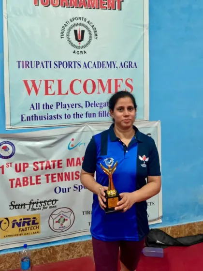 Our veteran player Mradula Pastor with her trophy after securing 2nd place in the Women's 39+ category at the Master’s Ranking Tournament in Agra.