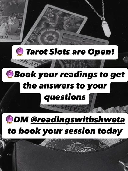An image announcing that my Tarot slots are open, set against a backdrop of cards during the Solar Eclipse in Pisces. Book your session to get answers to your questions.