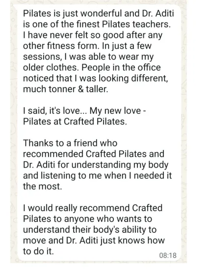 Aditi Singh - Pilates Classes & Rehabilitation Hear From My Clients photo 11