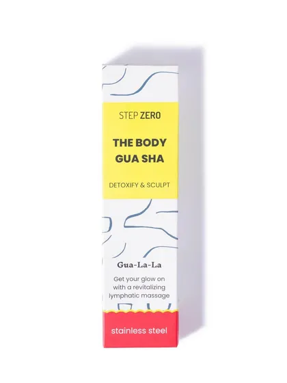 A minimalist product-on-white shot of "The Body Gua Sha" by Step Zero. This clean presentation focuses entirely on the product's packaging and branding.