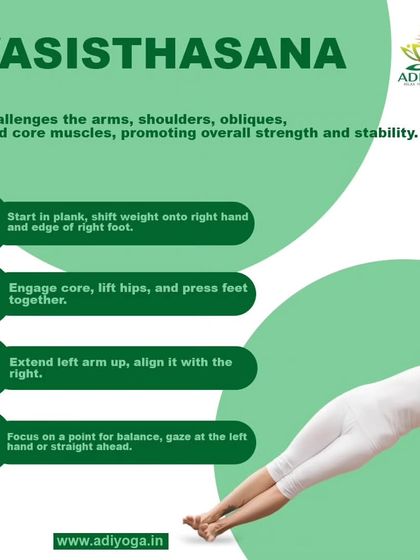 This is a guide to Vasisthasana, or Side Plank. This asana challenges the arms, shoulders, obliques, and core muscles, promoting overall strength and stability.