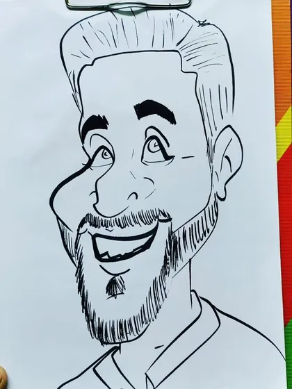 A classic caricature of a man with a beard, looking up with a happy expression.