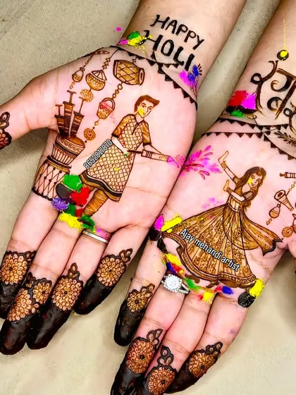 A fun and colorful design I created for Holi, with figures of a man and woman playing with colors. I can make themed designs for any festival.