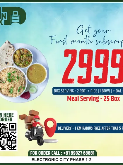 For my customers in Electronic City, I have this special introductory subscription offer. You can scan the QR code to easily place your order and get started with a full month of homemade meals delivered to your doorstep.
