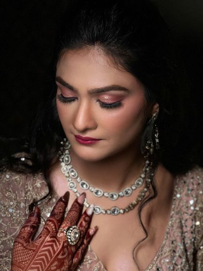 My stunning engagement bride from Meerut. The makeup is glamorous yet soft, perfect for the occasion.