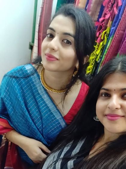 Another shot of us, surrounded by the weaves we love. Every saree we select is a reflection of our shared aesthetic and passion for traditional Indian textiles.