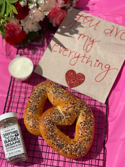 For Valentine's Day, I shaped my everything bagels into a heart pretzel. It's a fun and delicious way to say "you're my everything."