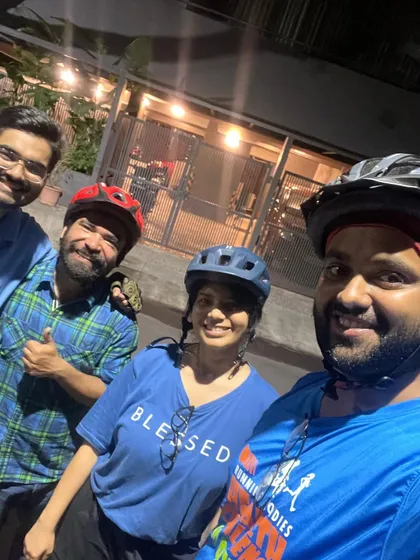 Four of us after a ride through Indiranagar and Thippasandra. It's always great to see familiar faces and welcome new ones into our midnight cycling group.